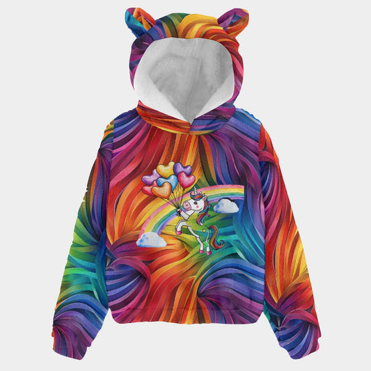 Unicorn & Rainbow, Kid’s Borg Fleece Sweatshirt With Ears