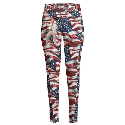 Donald Trump Dancing w Flags, Women’s High Waist Leggings w/ Pocket