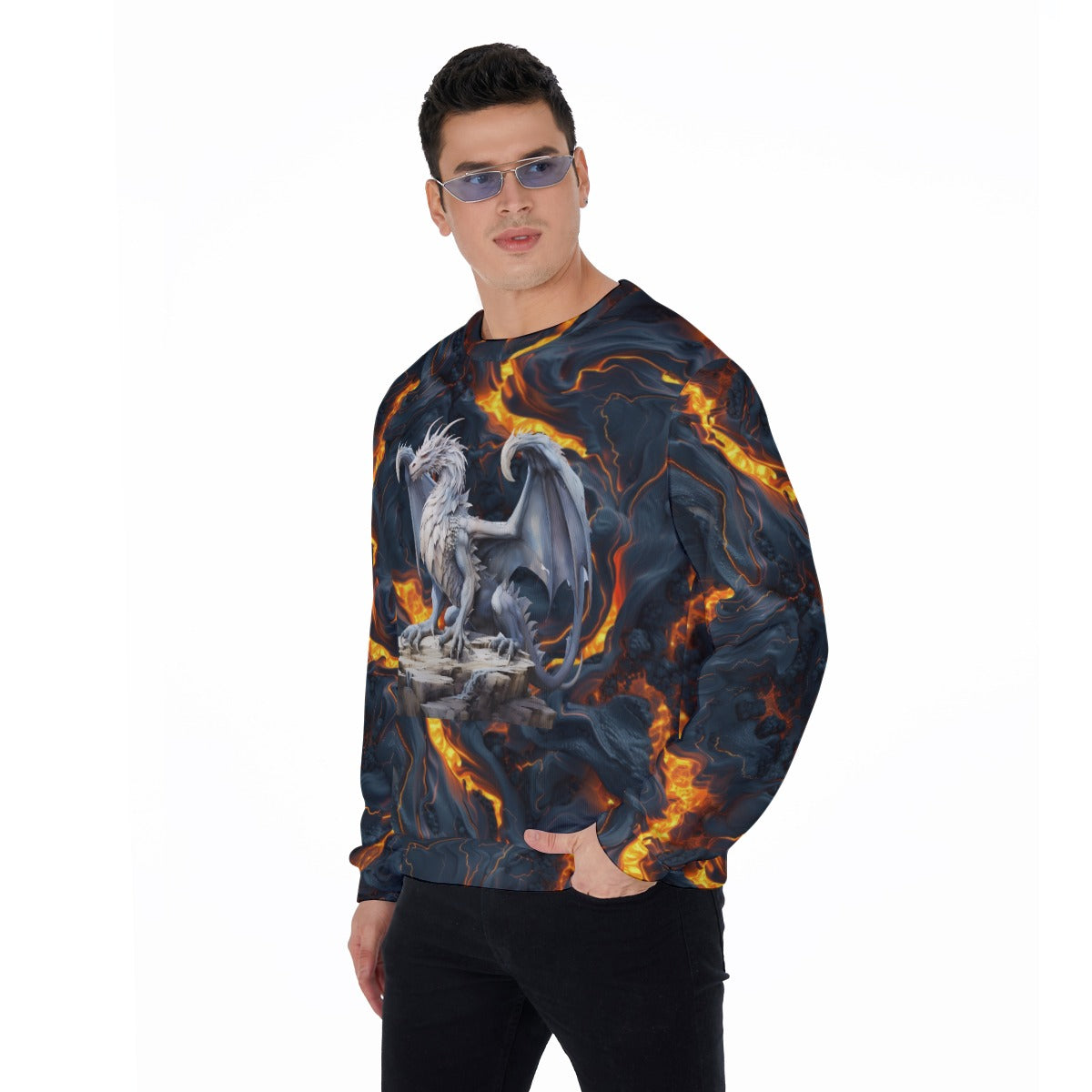 Dragon on Lava, Men’s Polyester Thickened Sweater