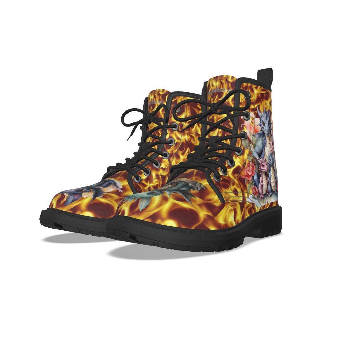 Dragons on Fire, Women's Martin Short Boots With Black Bottom