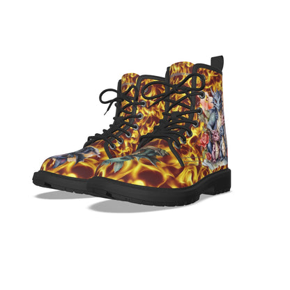 Dragons on Fire, Women's Martin Short Boots With Black Bottom
