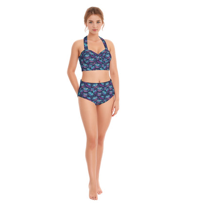 Cheshire Cat Designs, Women’s Bikini Halter Swimsuit, Two Piece Set
