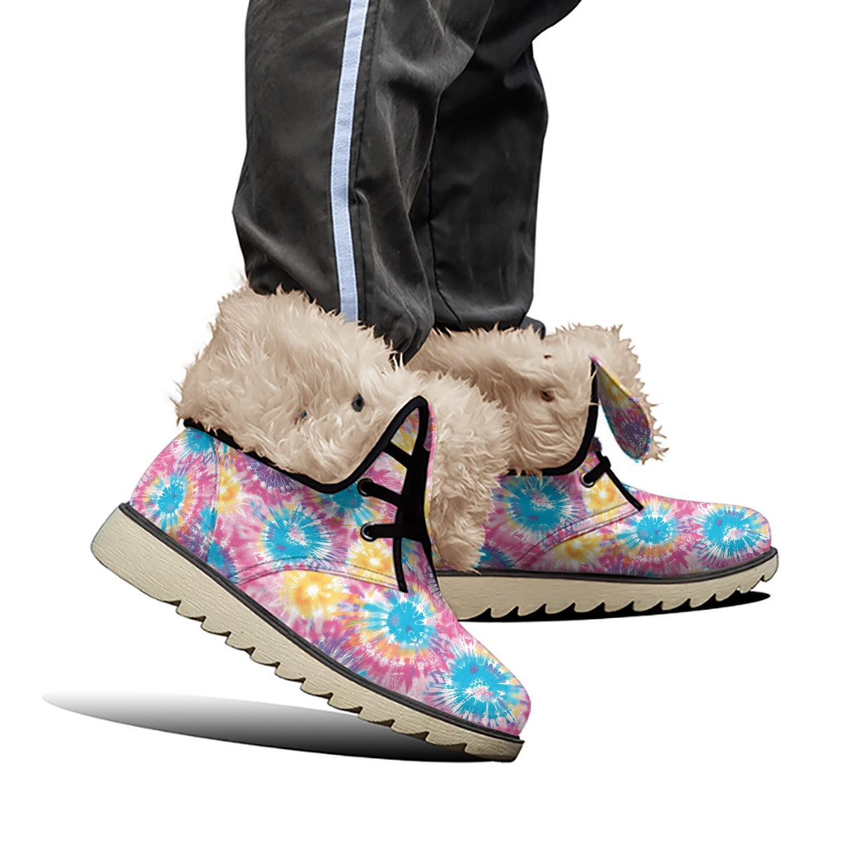 Tie-Dye All-Over Print Women's Plush Boots Set 1 of 2
