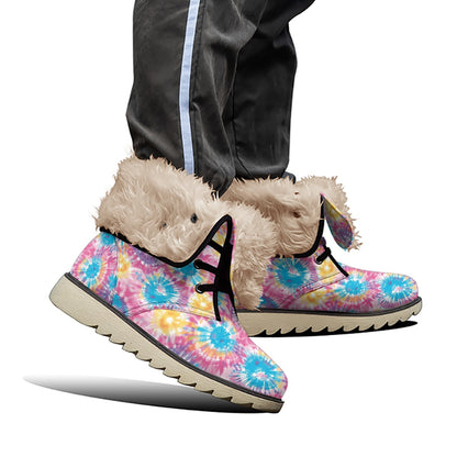 Tie-Dye All-Over Print Women's Plush Boots Set 1 of 2