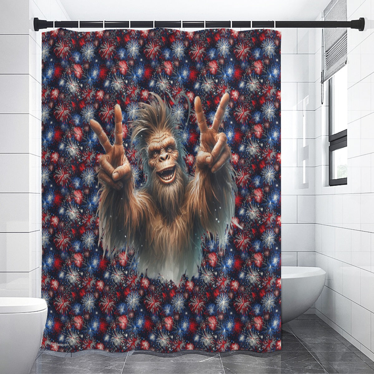 Bigfoot / Sasquatch Peace Signs, Polyester Shower Curtain in 4 sizes