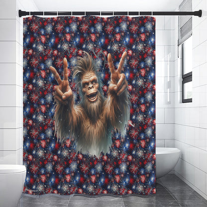 Bigfoot / Sasquatch Peace Signs, Polyester Shower Curtain in 4 sizes