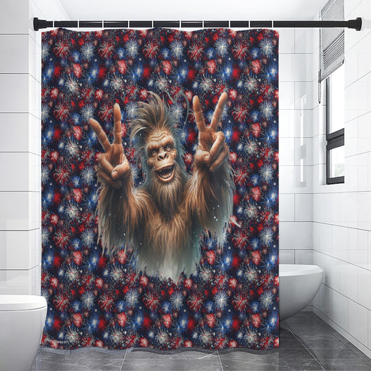 Bigfoot / Sasquatch Peace Signs, Polyester Shower Curtain in 4 sizes