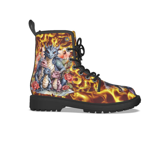Dragons on Fire, Women's Martin Short Boots With Black Bottom