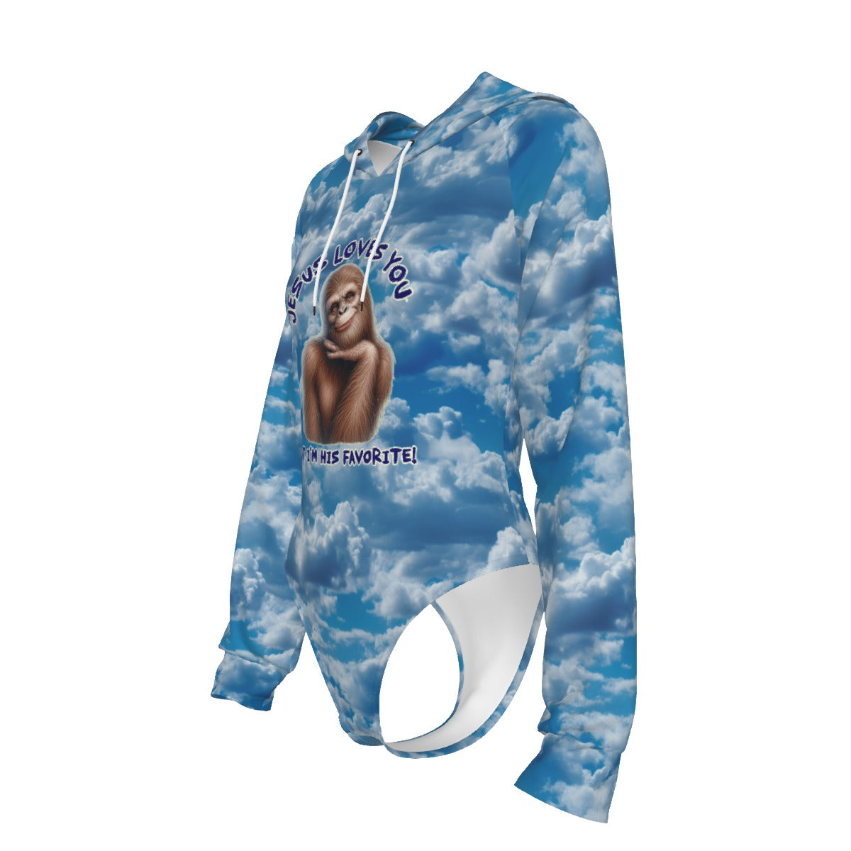 Bigfoot / Sasquatch, "Jesus Loves You...", Women's Raglan Sleeve Hooded Bodysuit