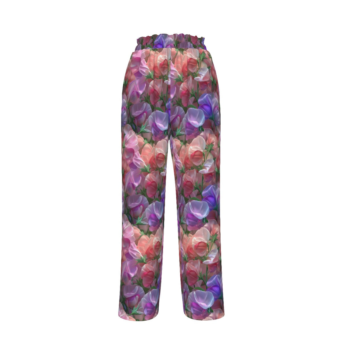 10 Flower Designs, Women’s Faux Silk Wide-Leg Pants