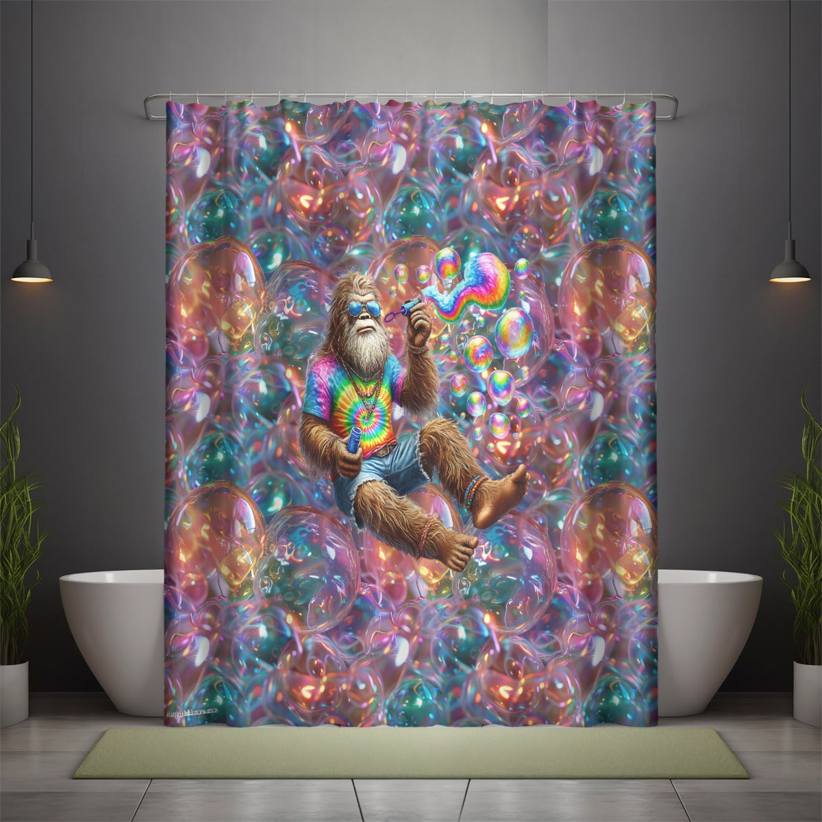 Bigfoot / Sasquatch Blowing Bubbles, Polyester Shower Curtain in 4 sizes