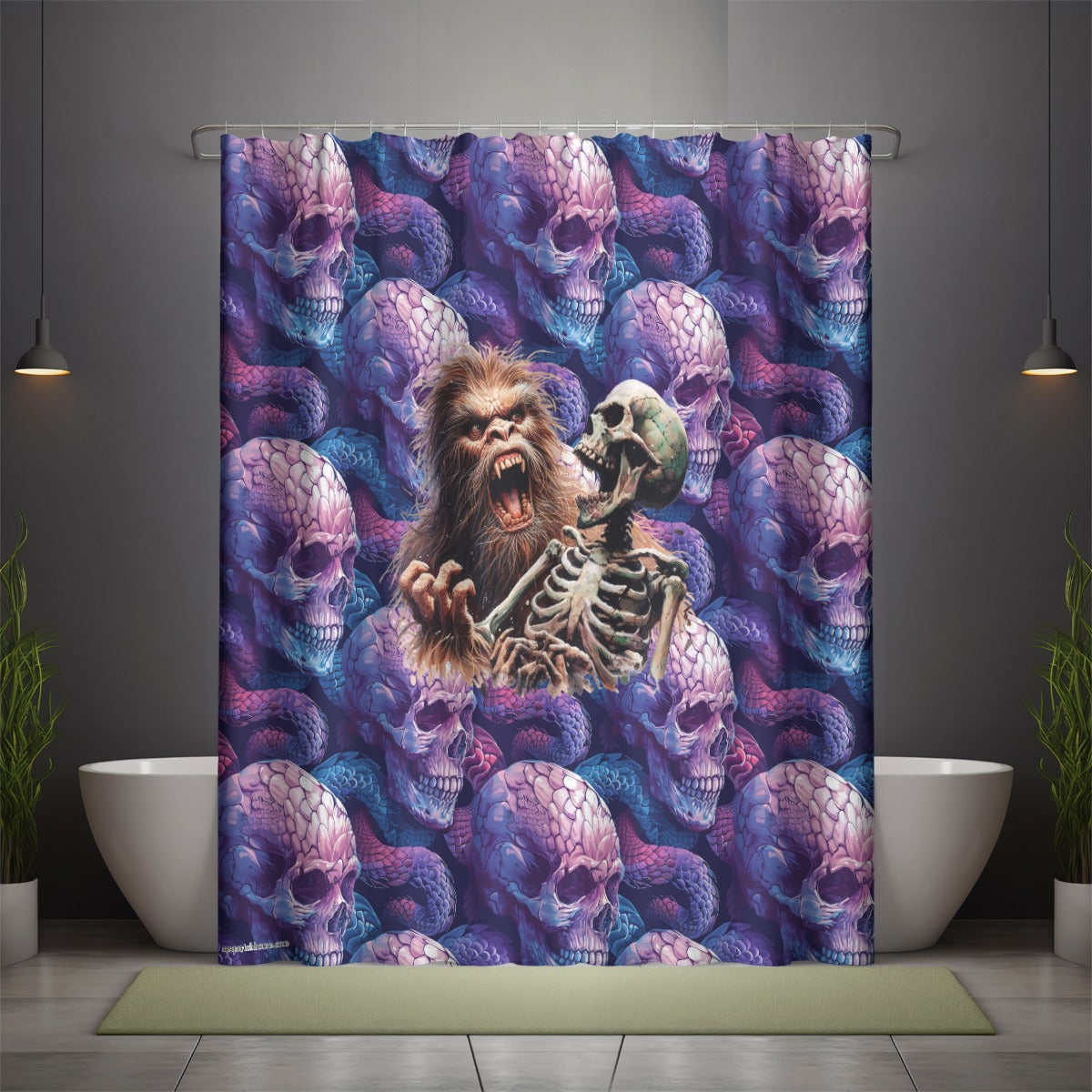 Bigfoot / Sasquatch & Skulls, Polyester Shower Curtain in 4 sizes