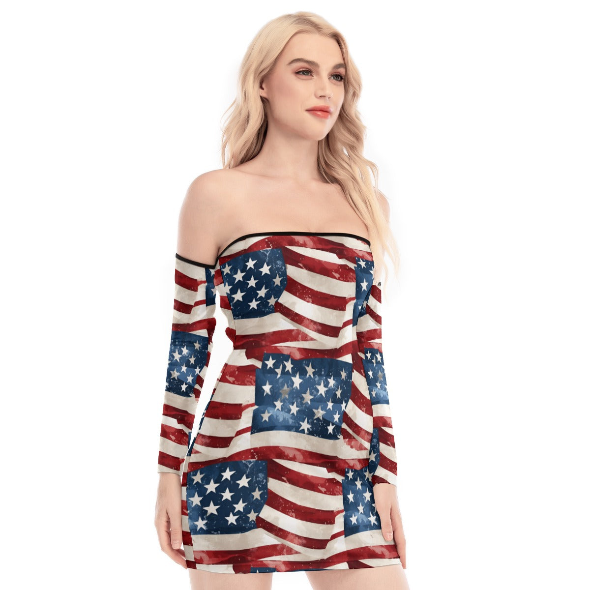 American Flag, Women's Off-shoulder Back Lace-up Dress
