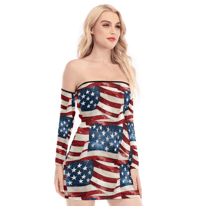 American Flag, Women's Off-shoulder Back Lace-up Dress