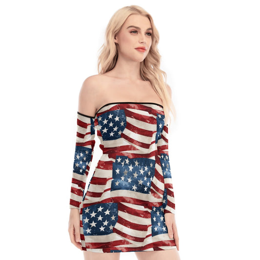 American Flag, Women's Off-shoulder Back Lace-up Dress