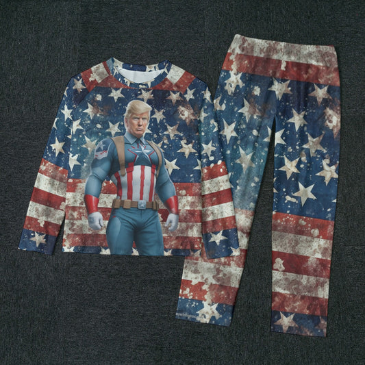 Donald Trump Captain America, Men’s Raglan Sleeve Pajamas with Wide Ankles