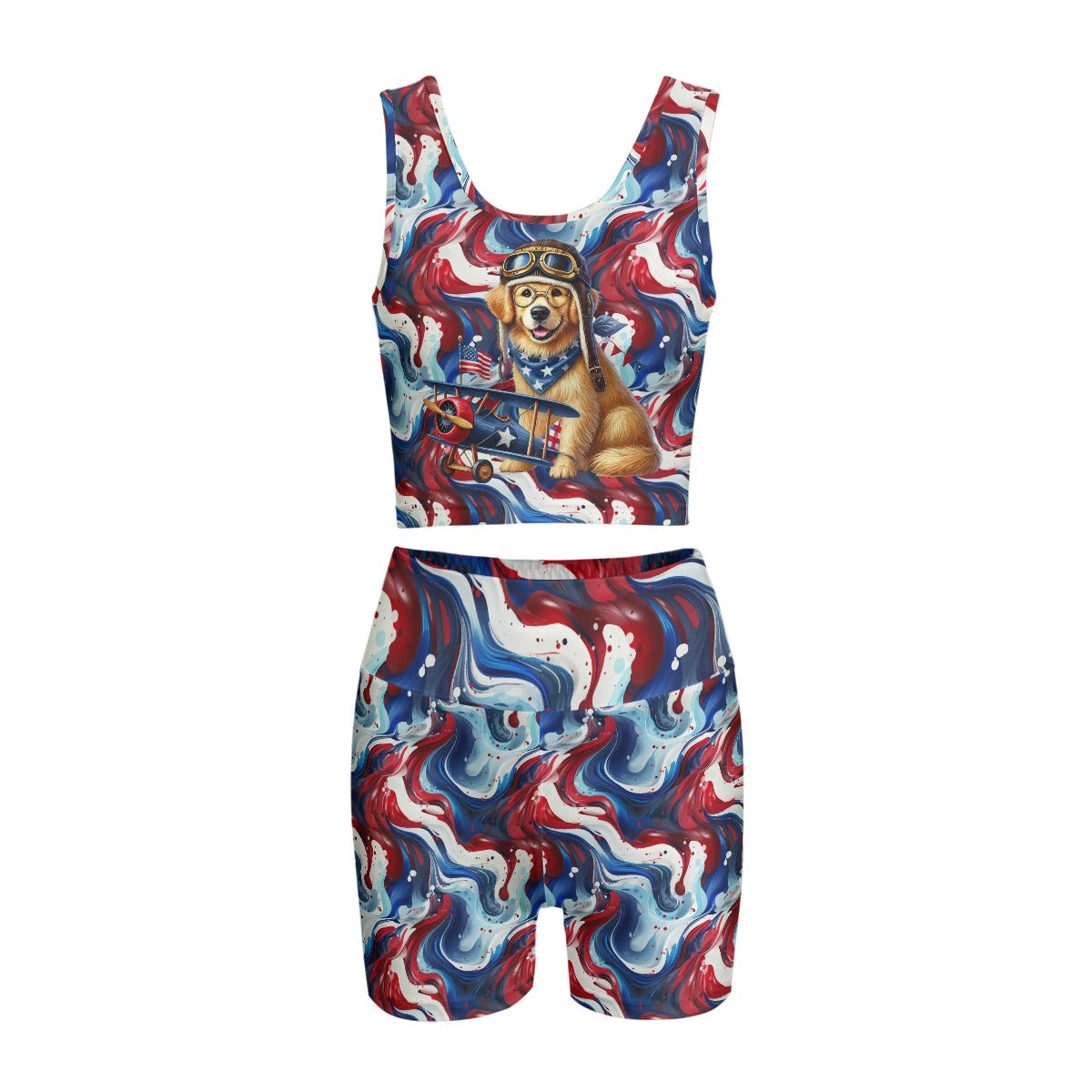 Patriot Puppy Dog, Women’s 2 Piece Yoga Short Set