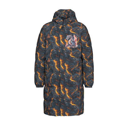 Dragon on Lava, Long Down Jacket / Coat