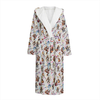 Bigfoot Sasquatch Playing Guitar, Flannel Hooded bathrobe