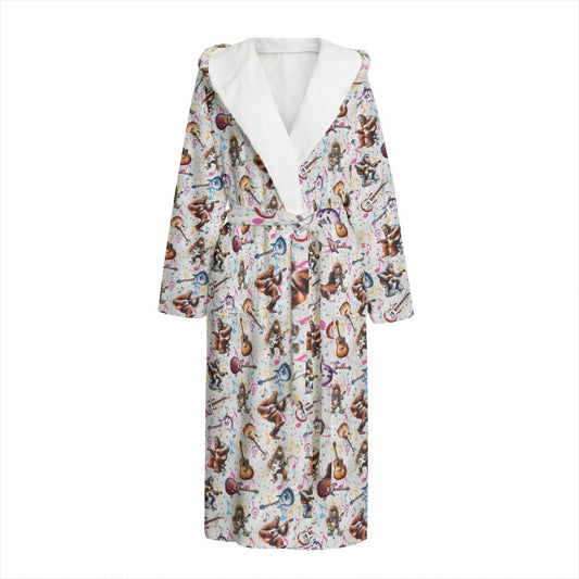 Bigfoot Sasquatch Playing Guitar, Flannel Hooded bathrobe