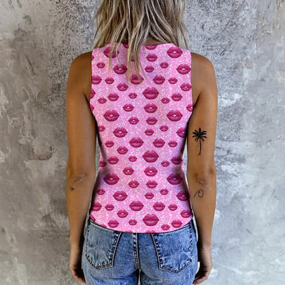 Lips, Kisses, Women's Button Vest