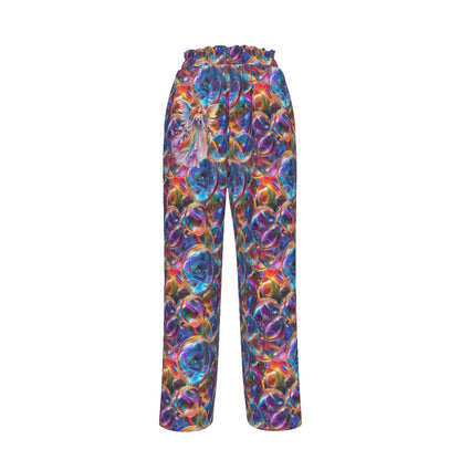 Psychedelic Bubbles, Women’s Faux Silk Wide-Leg Pants