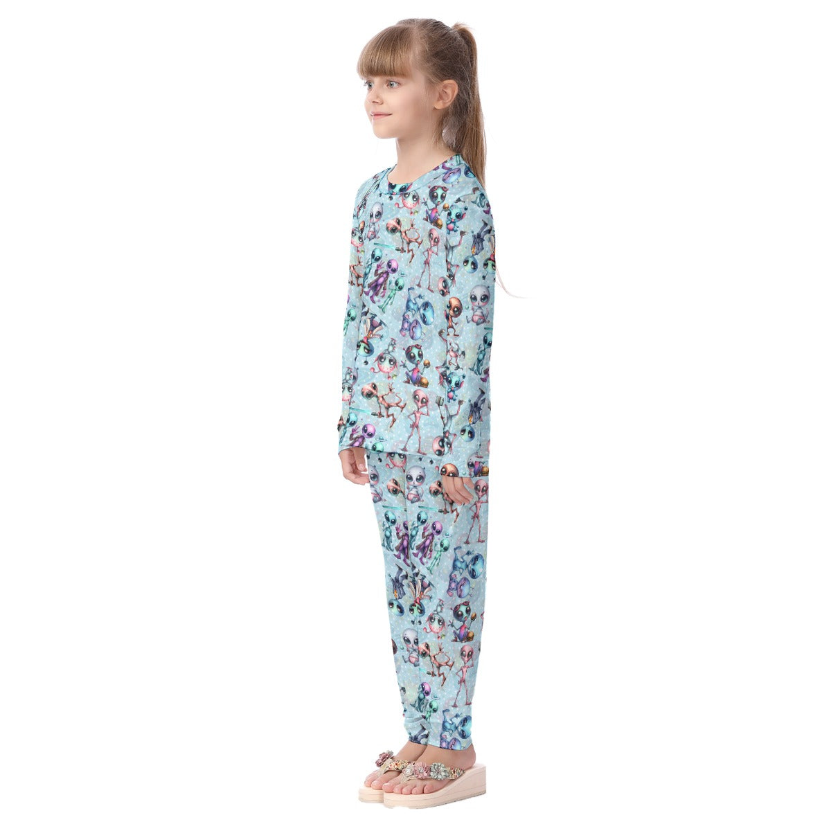 6 Alien Designs Kid's Long Pajamas Set