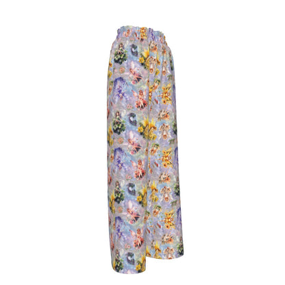 6 Fairy Designs, Women’s Faux Silk Wide-Leg Pants