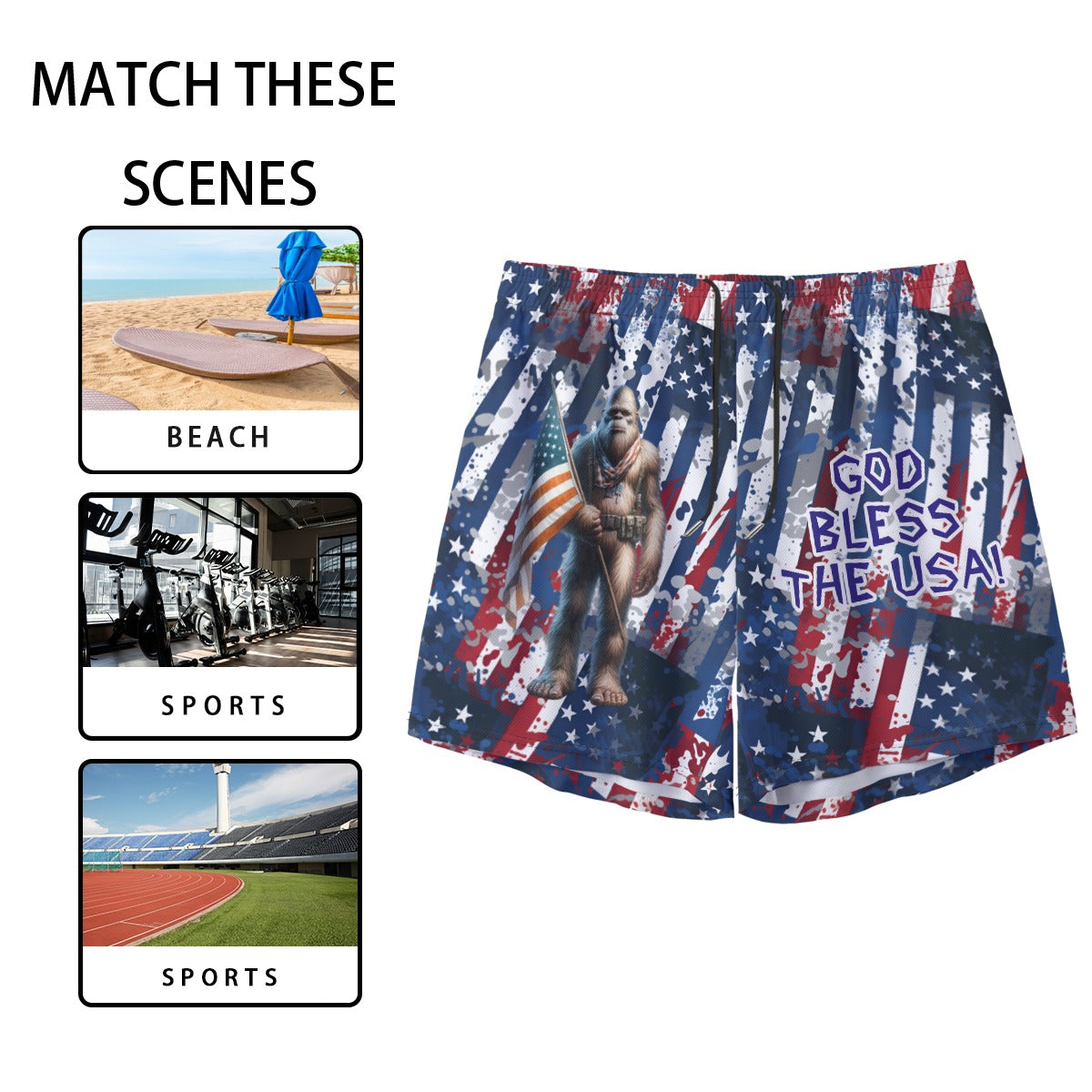 Patriotic Sasquatch, Men’s Sports, Pocketed Shorts