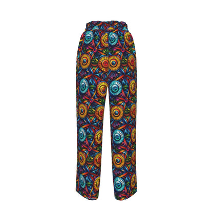 Rainbow Colors, Women’s Faux Silk Wide-Leg Pants