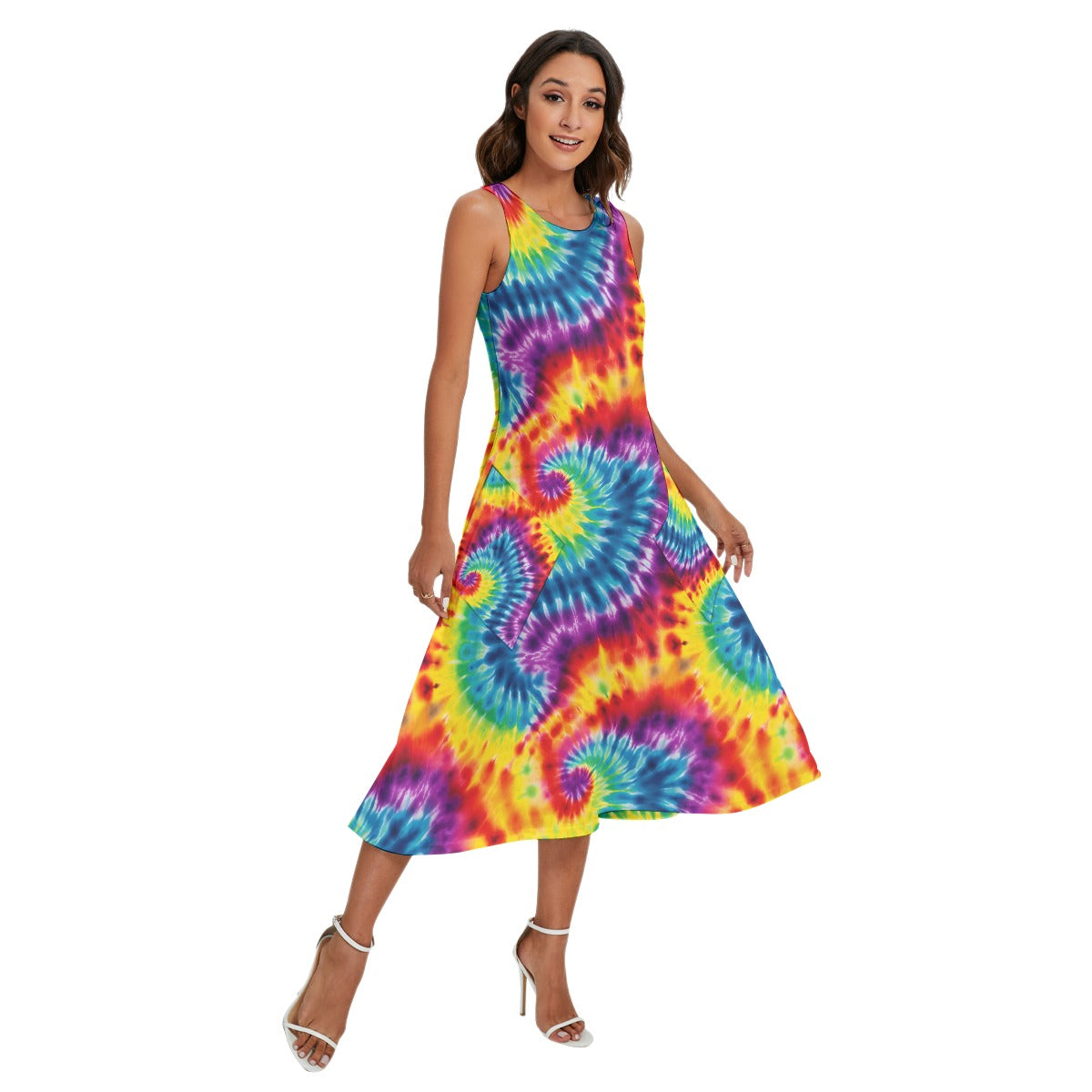 9 Tie Dye Designs, Women’s Sleeveless Dress With Diagonal Pockets