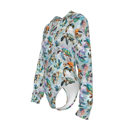 10 Animal Designs, Women's Raglan Sleeve Hooded Bodysuit