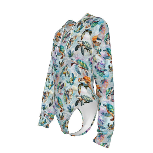 10 Animal Designs, Women's Raglan Sleeve Hooded Bodysuit