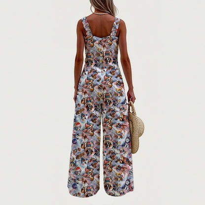 8 Patriotic Designs, Women’s Wide Leg Jumpsuit, Unicorns, Cats, Dogs, Eagles....