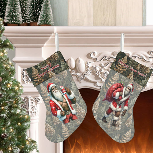 Santa Sasquatch Bigfoot, Polyester Christmas Stocking