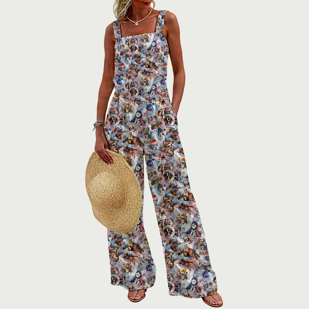 8 Patriotic Designs, Women’s Wide Leg Jumpsuit, Unicorns, Cats, Dogs, Eagles....
