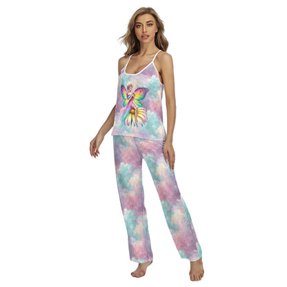 Fairy on Rainbow Background, Women's Cami Pajamas Set