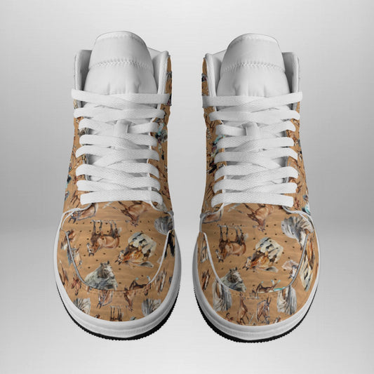 Horses Design, Men's high top, lace-up, leather shoes