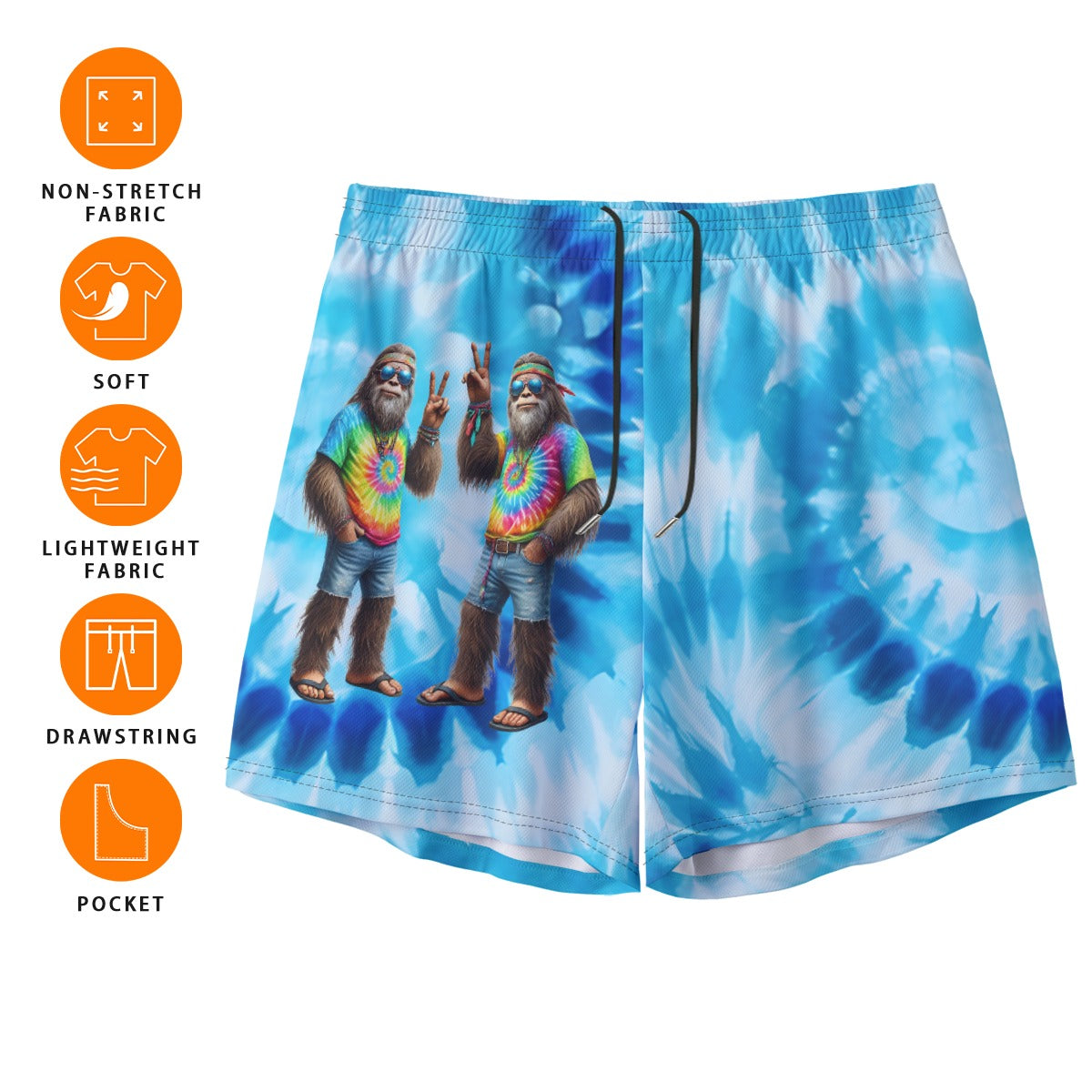 Hippie Sasquatch / Bigfoot, Men’s Sports, Pocketed Shorts