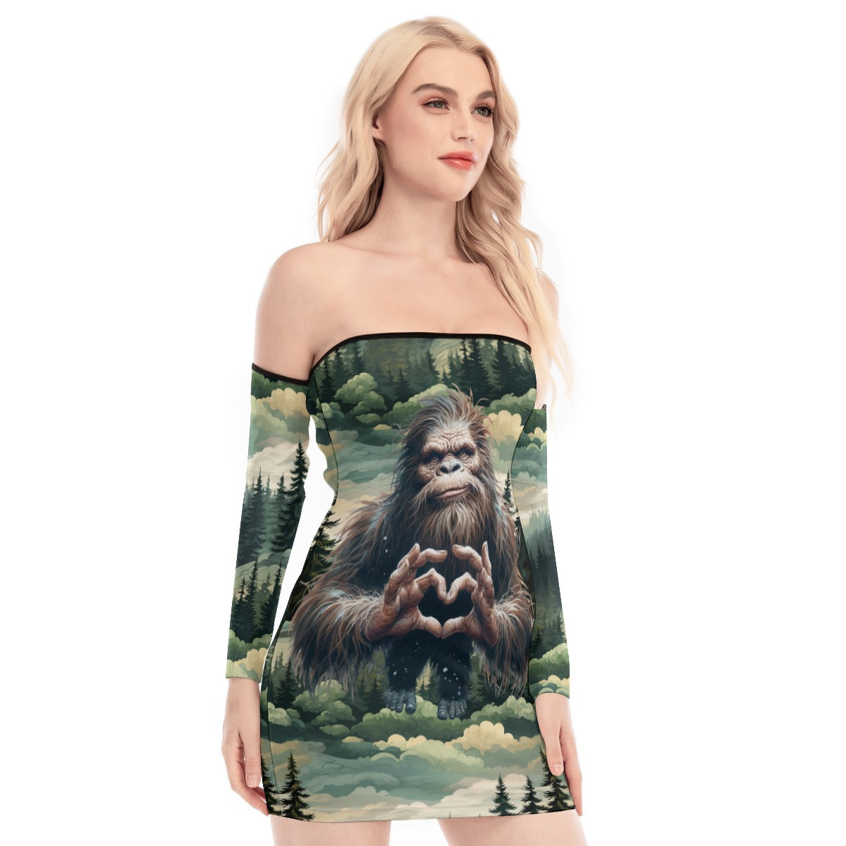 Bigfoot, Sasquatch, Love, Women's Off-shoulder Back Lace-up Dress
