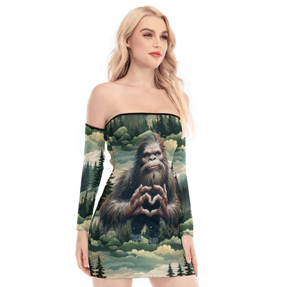 Bigfoot, Sasquatch, Love, Women's Off-shoulder Back Lace-up Dress