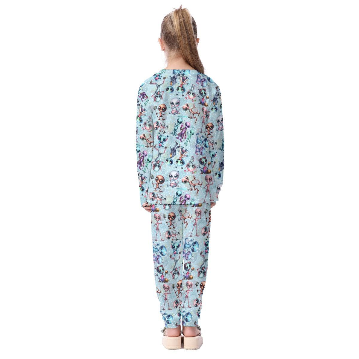6 Alien Designs Kid's Long Pajamas Set