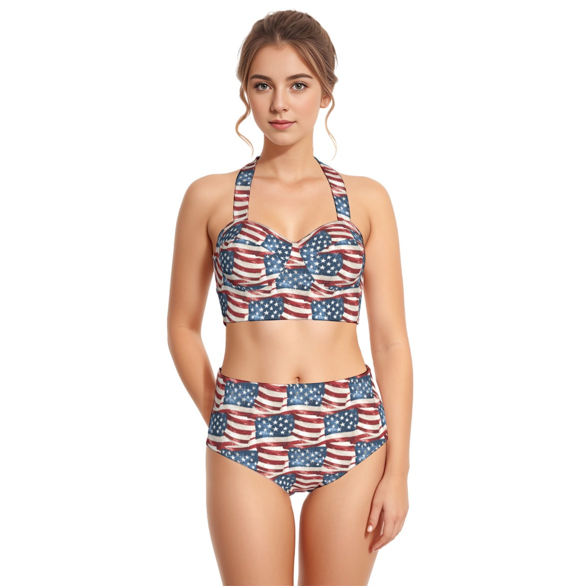American Flag, Patriot, Women’s Bikini Halter Swimsuit, Two Piece Set