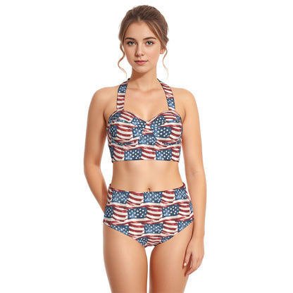 American Flag, Patriot, Women’s Bikini Halter Swimsuit, Two Piece Set