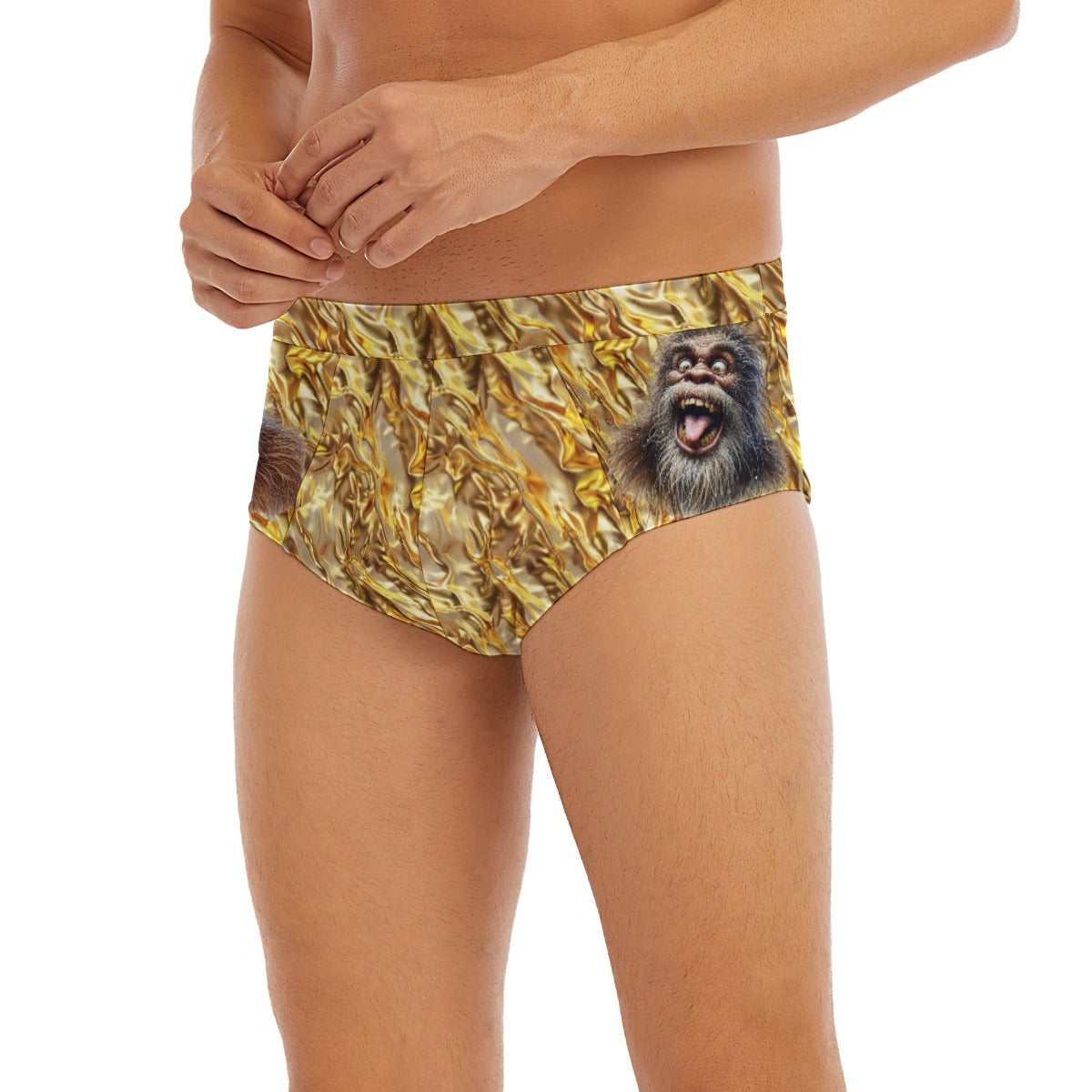 Sasquatch / Bigfoot on Gold, Men’s Polyester Triangle, Low Rise Underwear