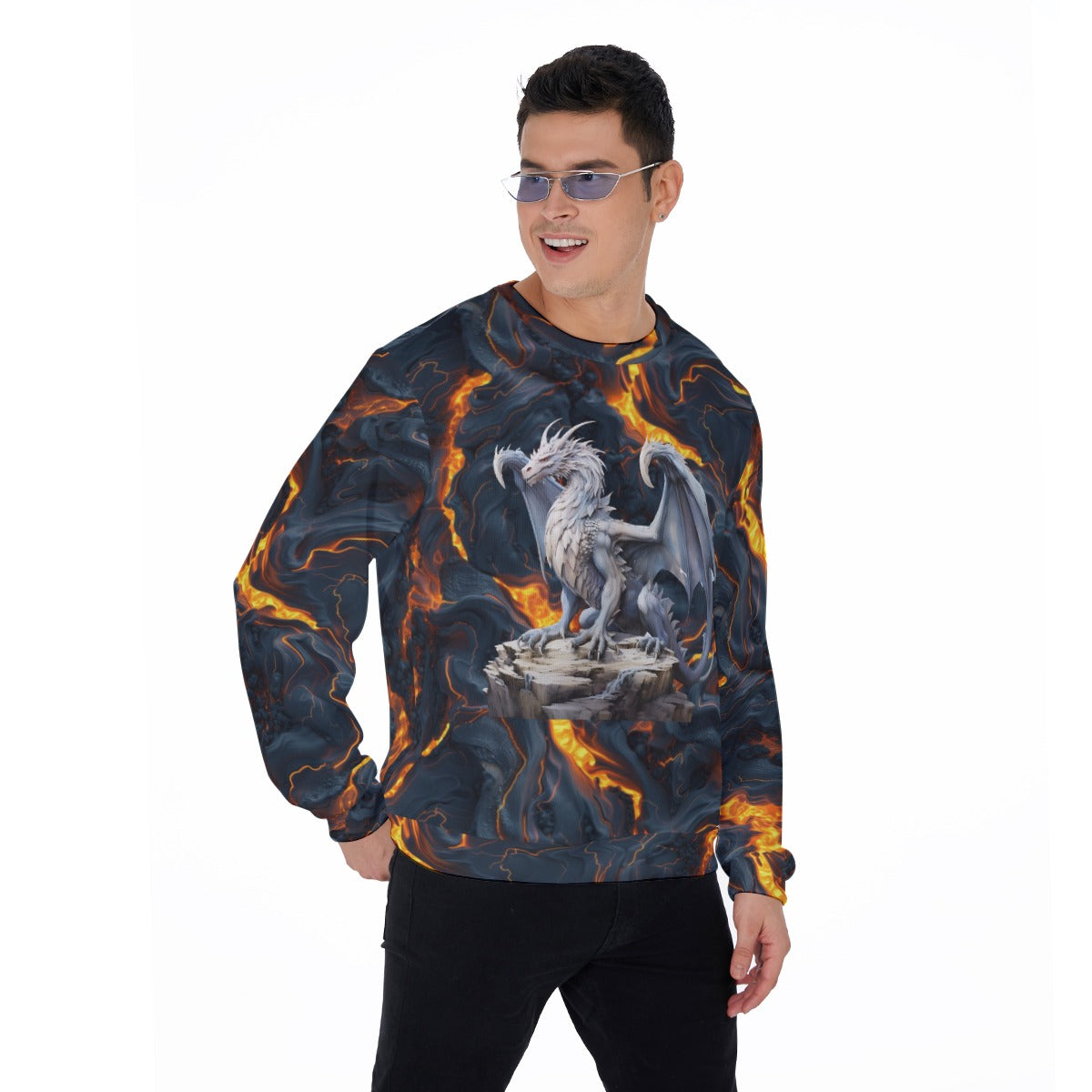 Dragon on Lava, Men’s Polyester Thickened Sweater