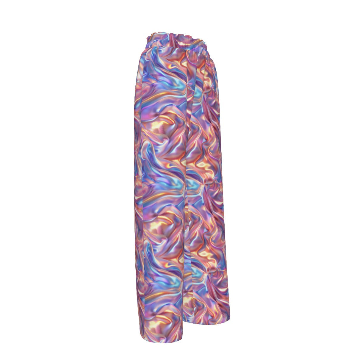 Rainbow Psychedelic, Women’s Faux Silk Wide-Leg Pants