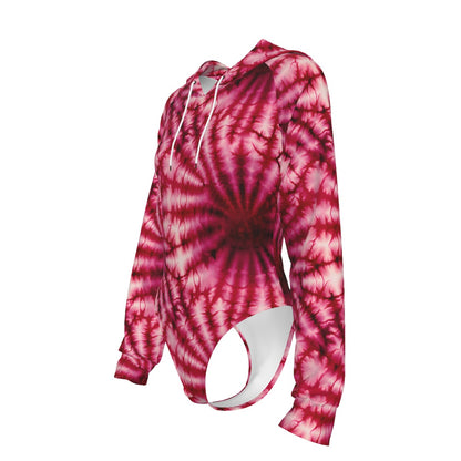 10 Tie Dye Designs, Women's Raglan Sleeve Hooded Bodysuit