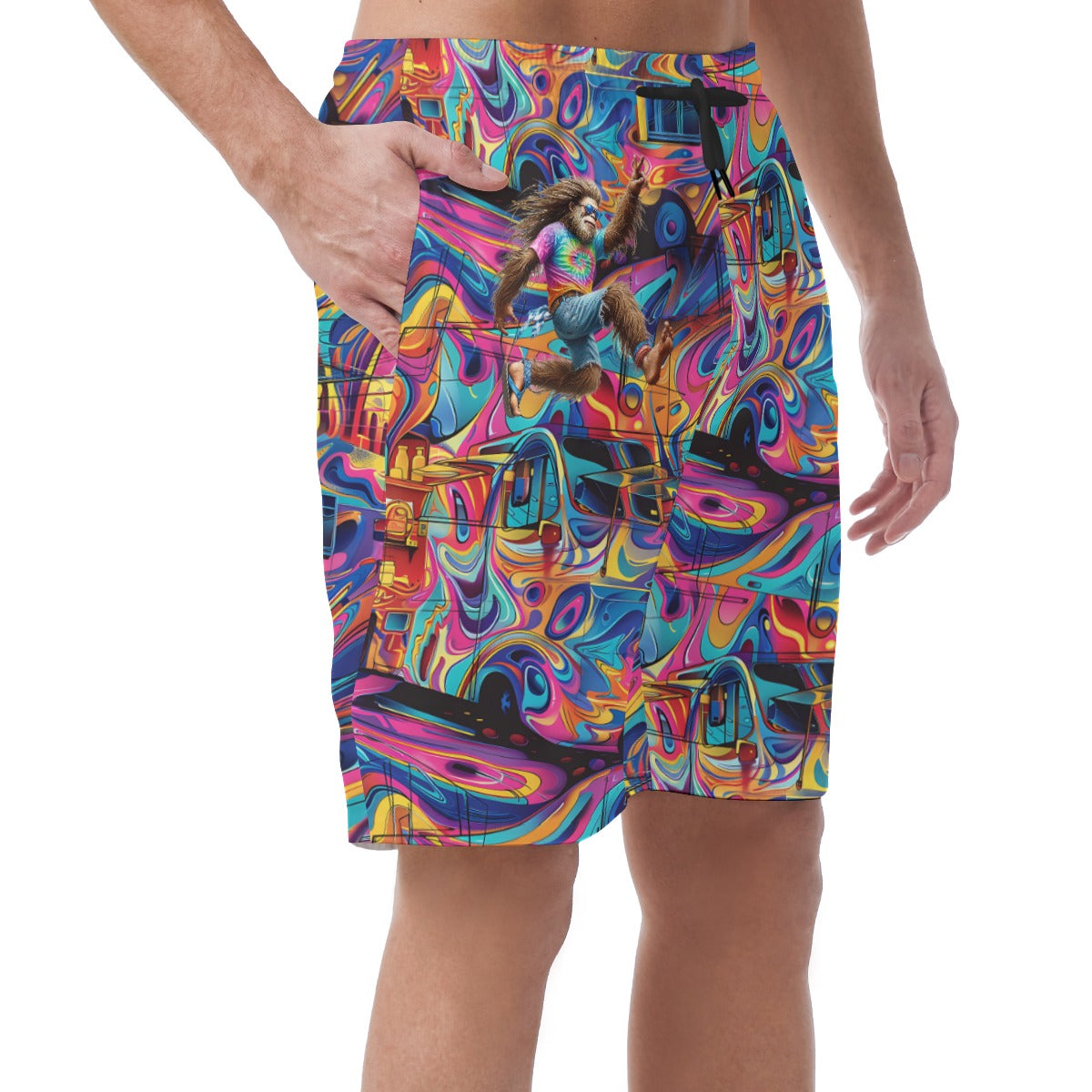 Hippie Bigfoot / Sasquatch on Psychedelic, Men’s Lightweight Casual Shorts