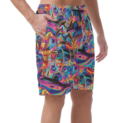 Hippie Bigfoot / Sasquatch on Psychedelic, Men’s Lightweight Casual Shorts